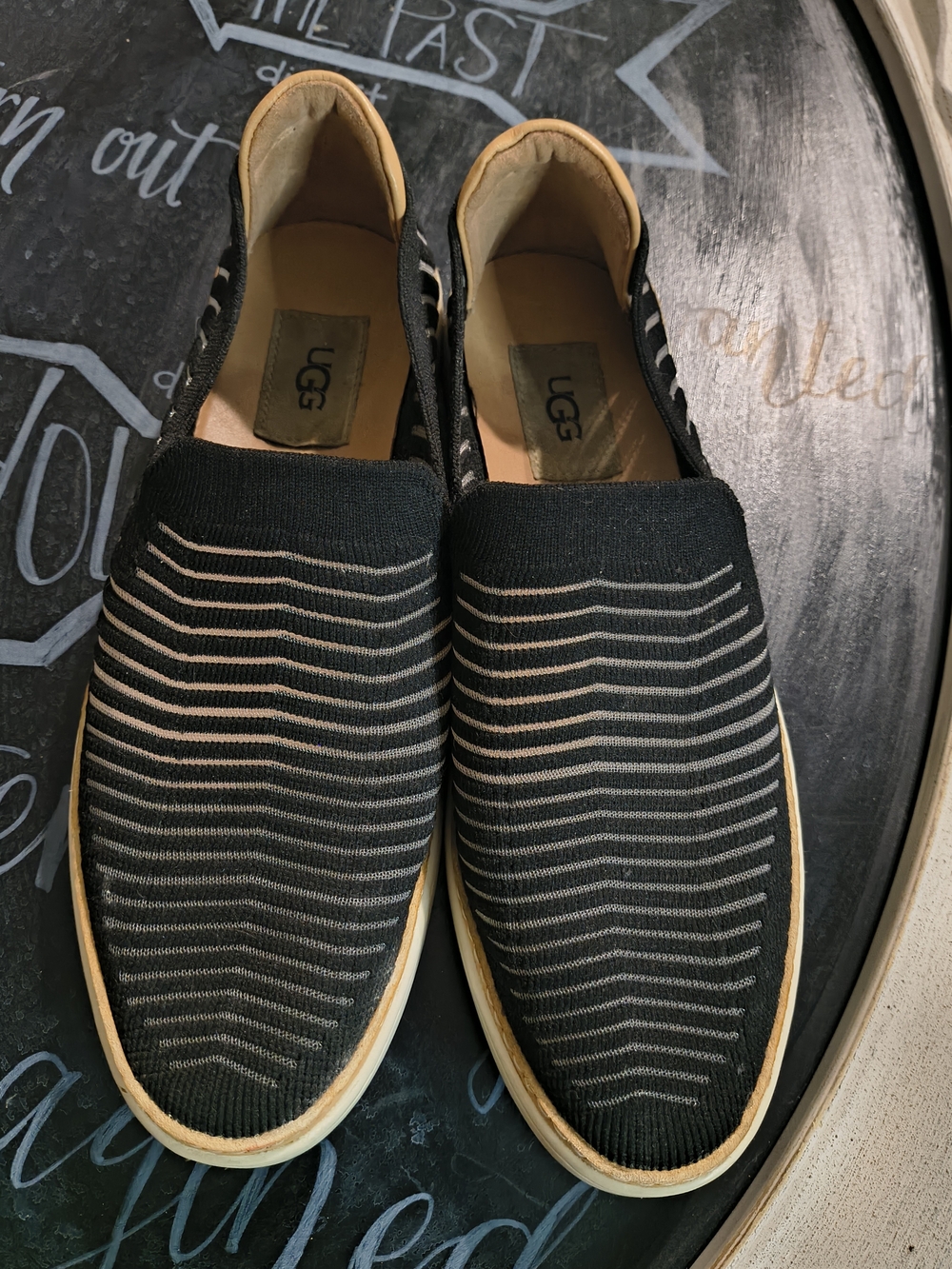 UGG Men’s Black and Tan Knit Slip-On Sneakers